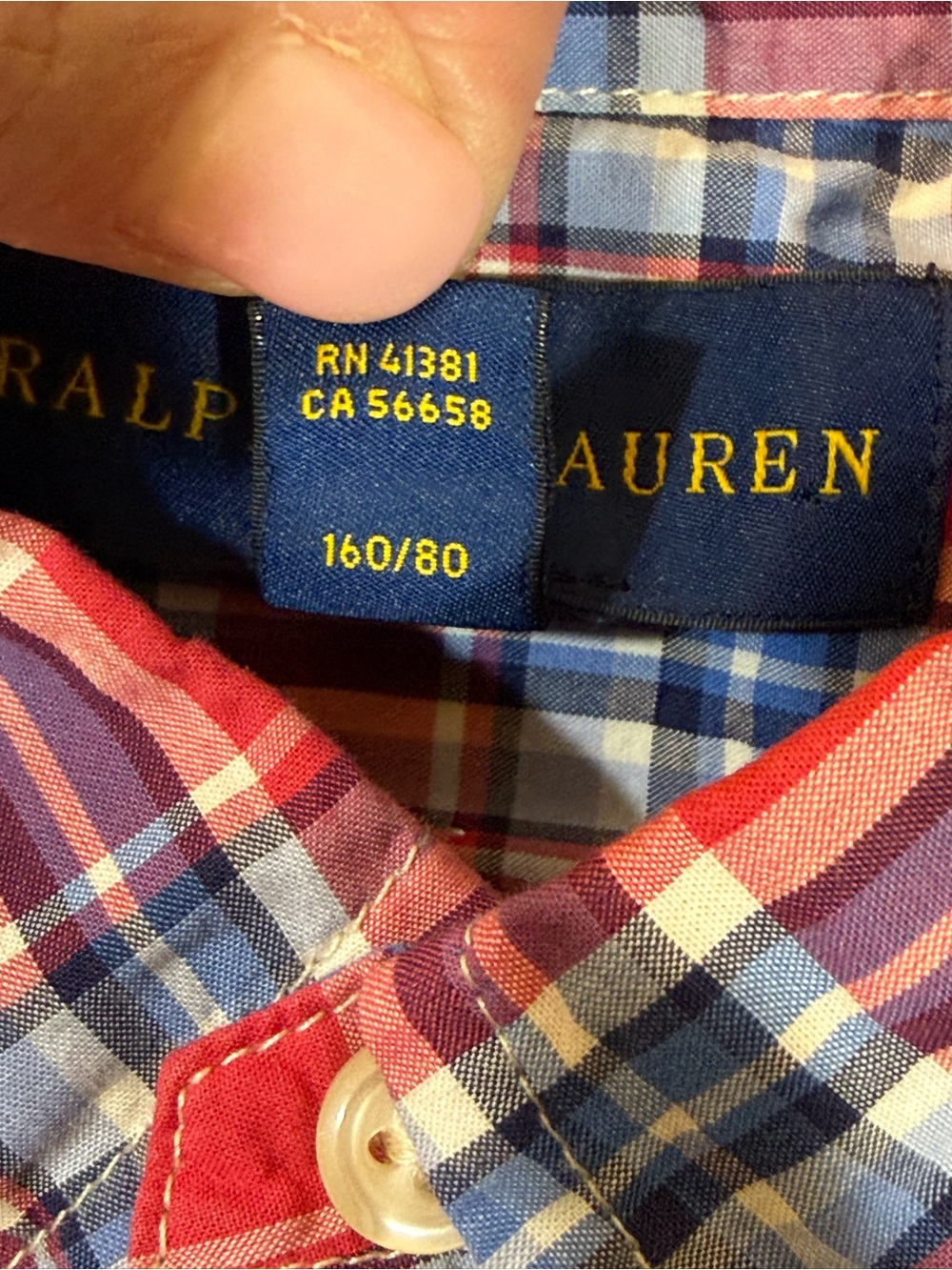 Ralph Lauren Boys L 14-16 Plaid Button Down Shirt Red Blue Cotton Pony Logo - Picture 5 of 10